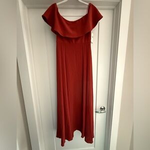 Elegant Rust Off-Shoulder Dress